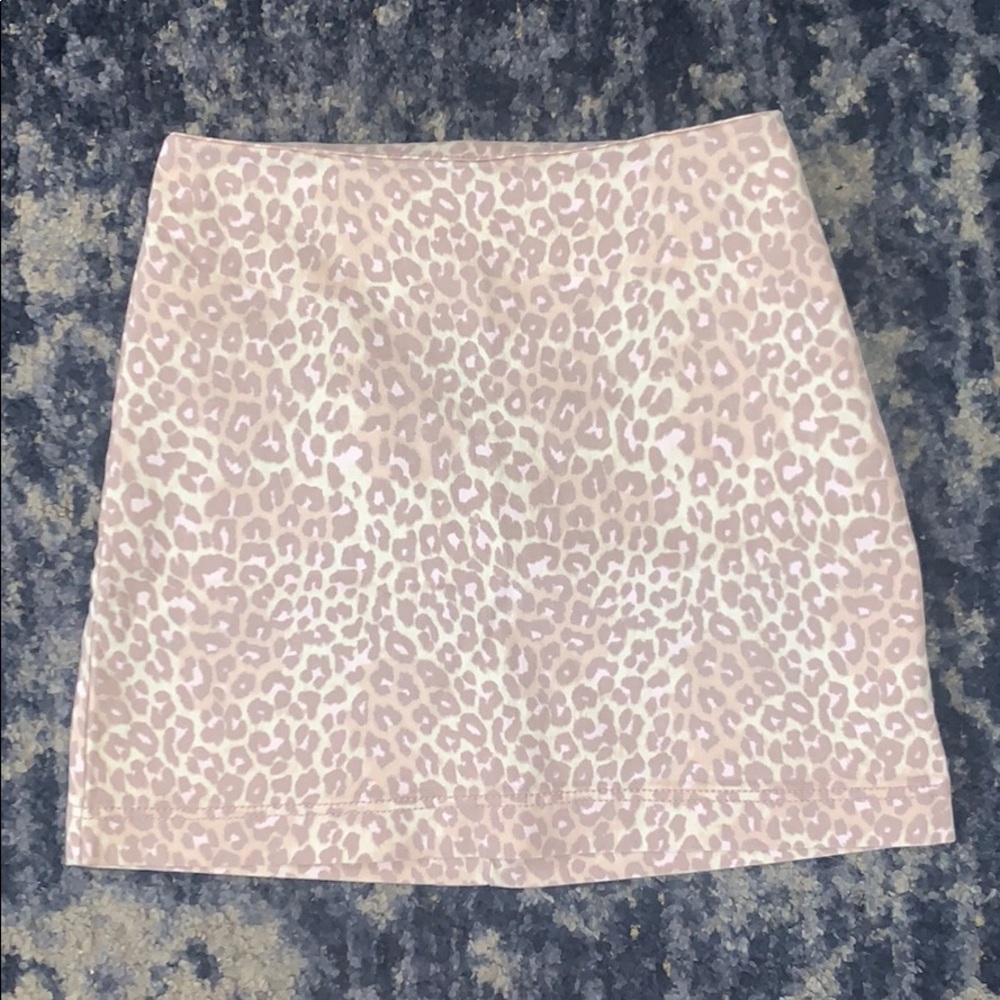 Pink cheetah denim mini skirt